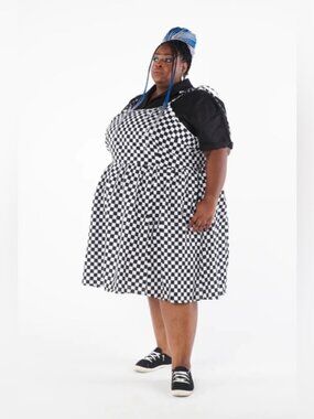Tuesday of California Breakfast Slip Dress in Black & White Checker 4X EUC